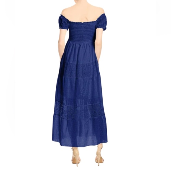 NWT Summer Boho Peasant Ruffle Stretchy Smocked & Lace Long Maxi Dress Milkmaid - Picture 3 of 16